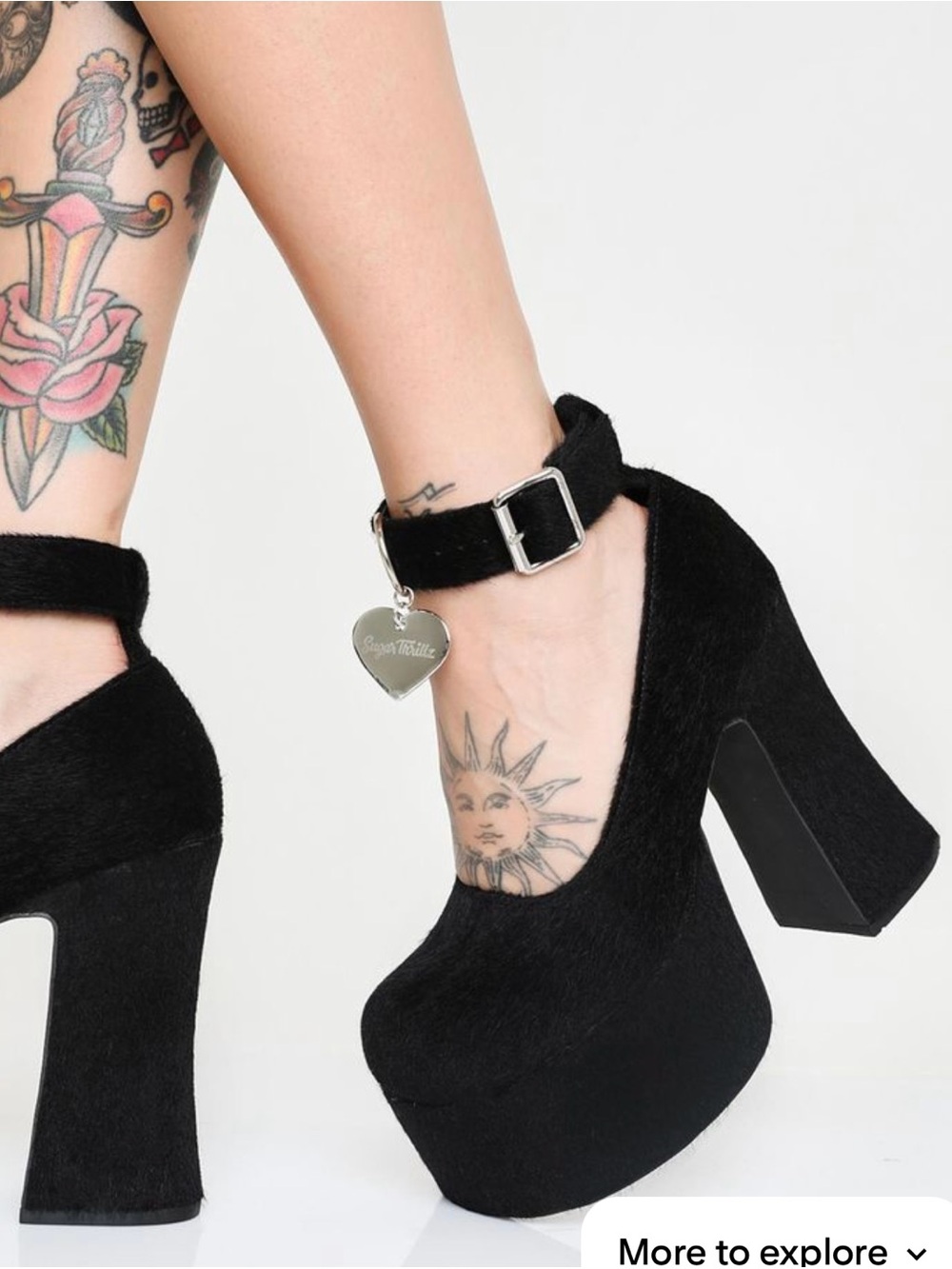 Sugar Thrillz Black Kitten Platform Mary Jane with Heart Charm